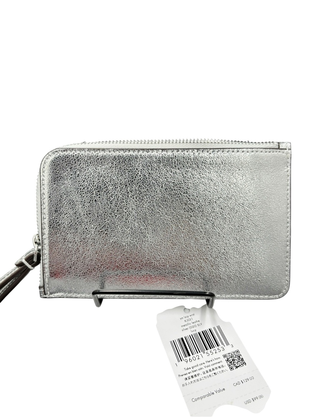 Kate Spade Lucy Metallic Silver Leather Zip Wristlet $99 NWT - Picture 5 of 5